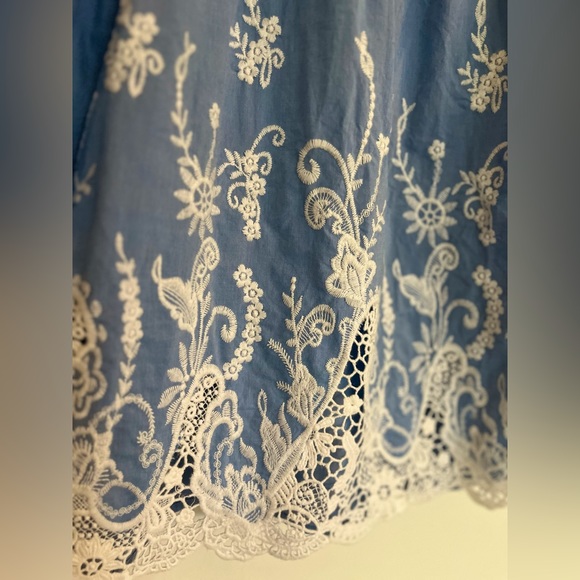 BCX blue off the shoulder top with beautiful white lace accent - Picture 2 of 5